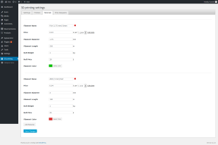 Wordpress 3D Printing Backend: materials settings